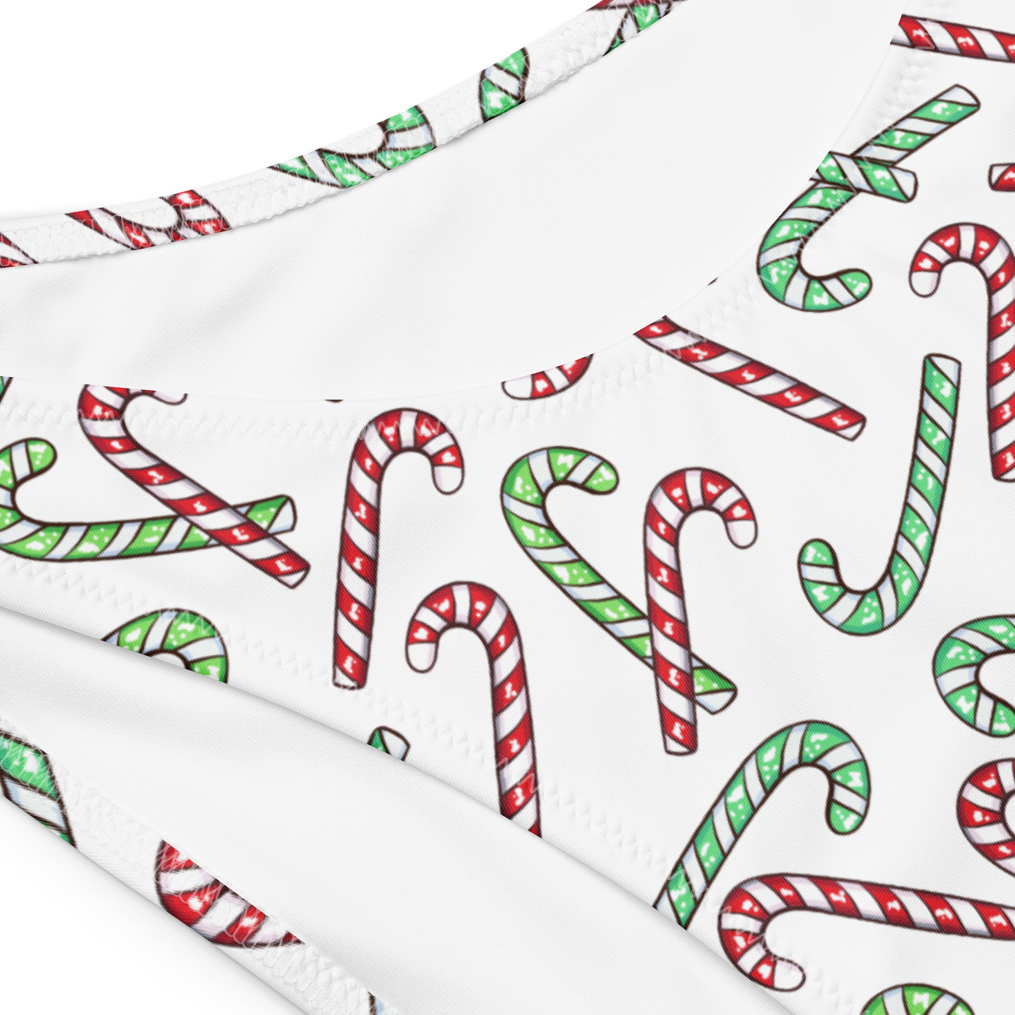 Women's Red & Green Candy Cane Christmas Recycled Bandeau Bikini - Quick Drying Fabric With UPF 50+