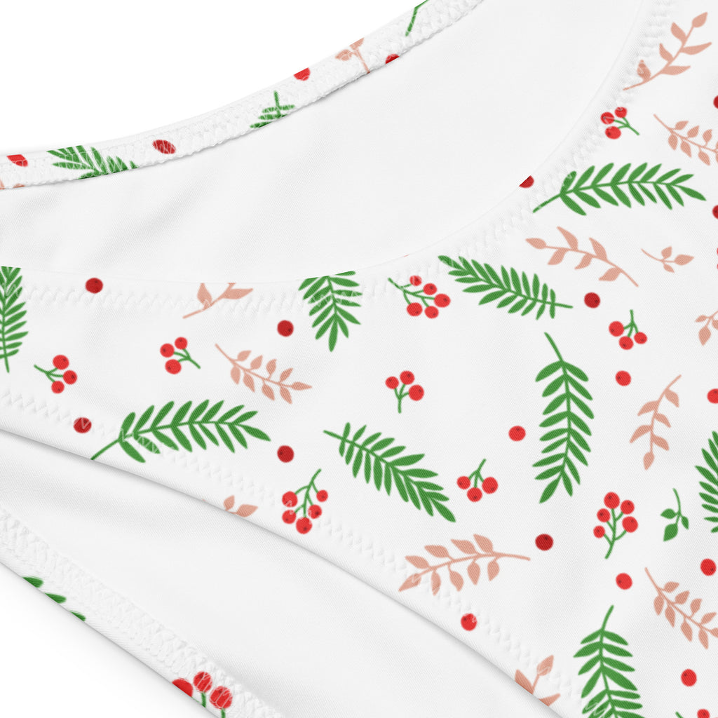 Women's Holly Berry Christmas Recycled Bandeau Bikini - Quick Drying Fabric With UPF 50+