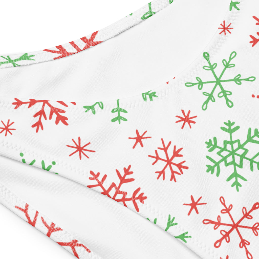 Women's Red & Green Snowflakes Christmas Recycled Bandeau Bikini - Quick Drying Fabric With UPF 50+