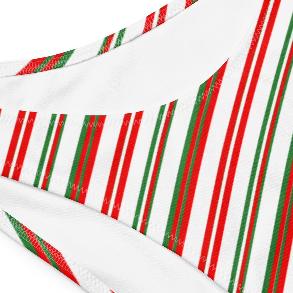 Women's Christmas Stripe Recycled Bandeau Bikini - Quick Drying Fabric With UPF 50+