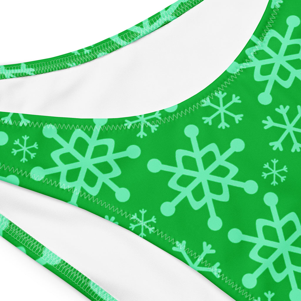 Women's Green Snowflake Recycled Bandeau Bikini - Quick Drying Fabric With UPF 50+