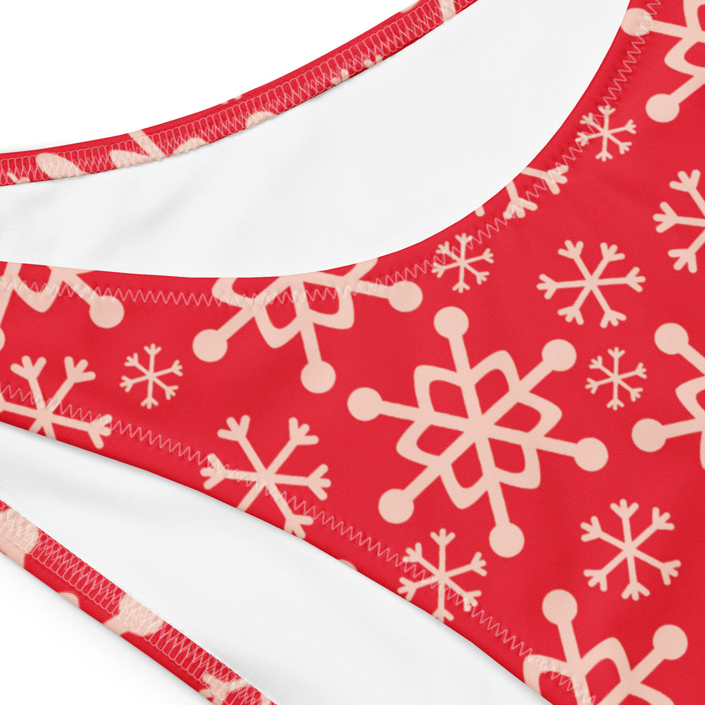 Women's Red Snowflake Recycled Bandeau Bikini - Quick Drying Fabric With UPF 50+
