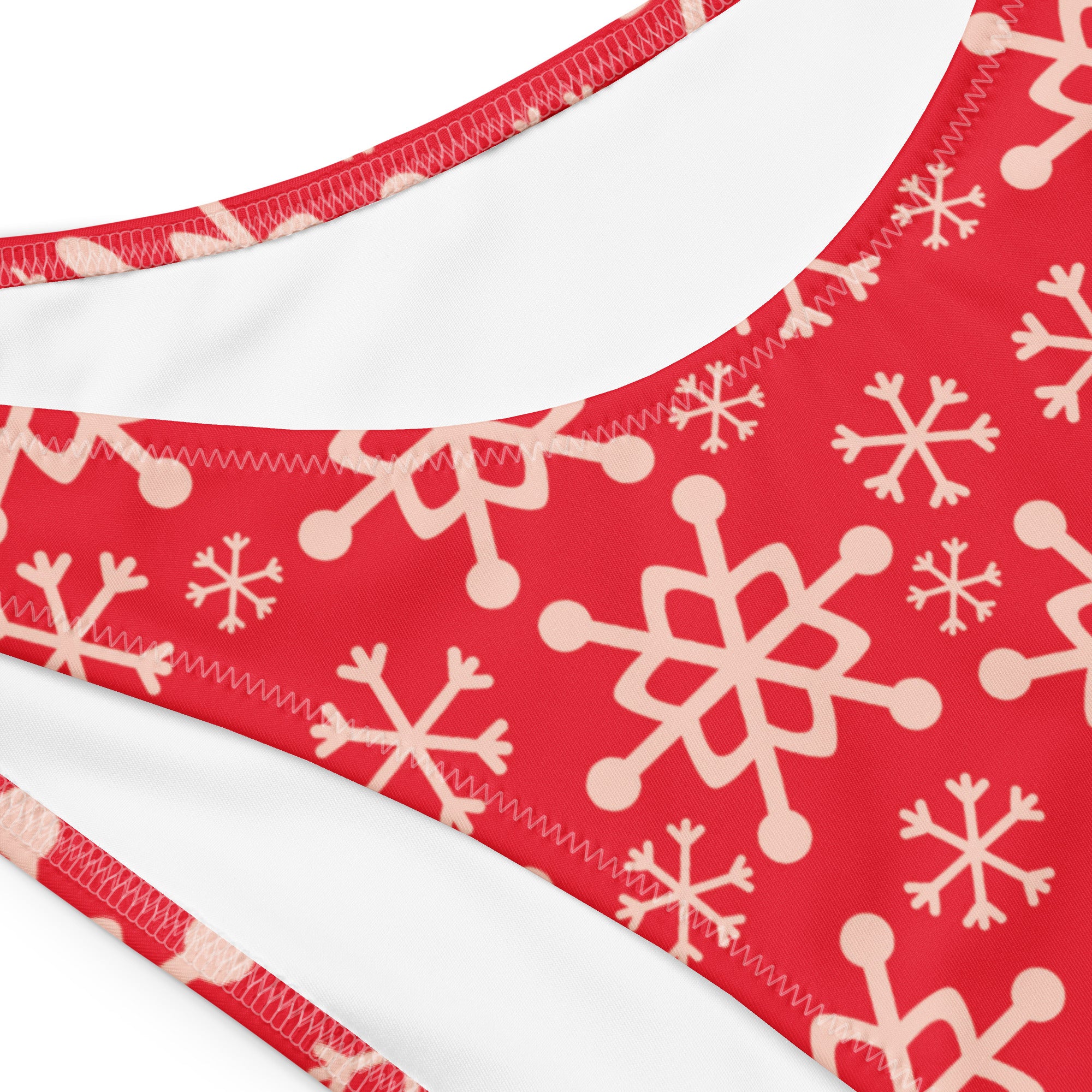 Women's Red Snowflake Recycled Bandeau Bikini - Quick Drying Fabric With UPF 50+