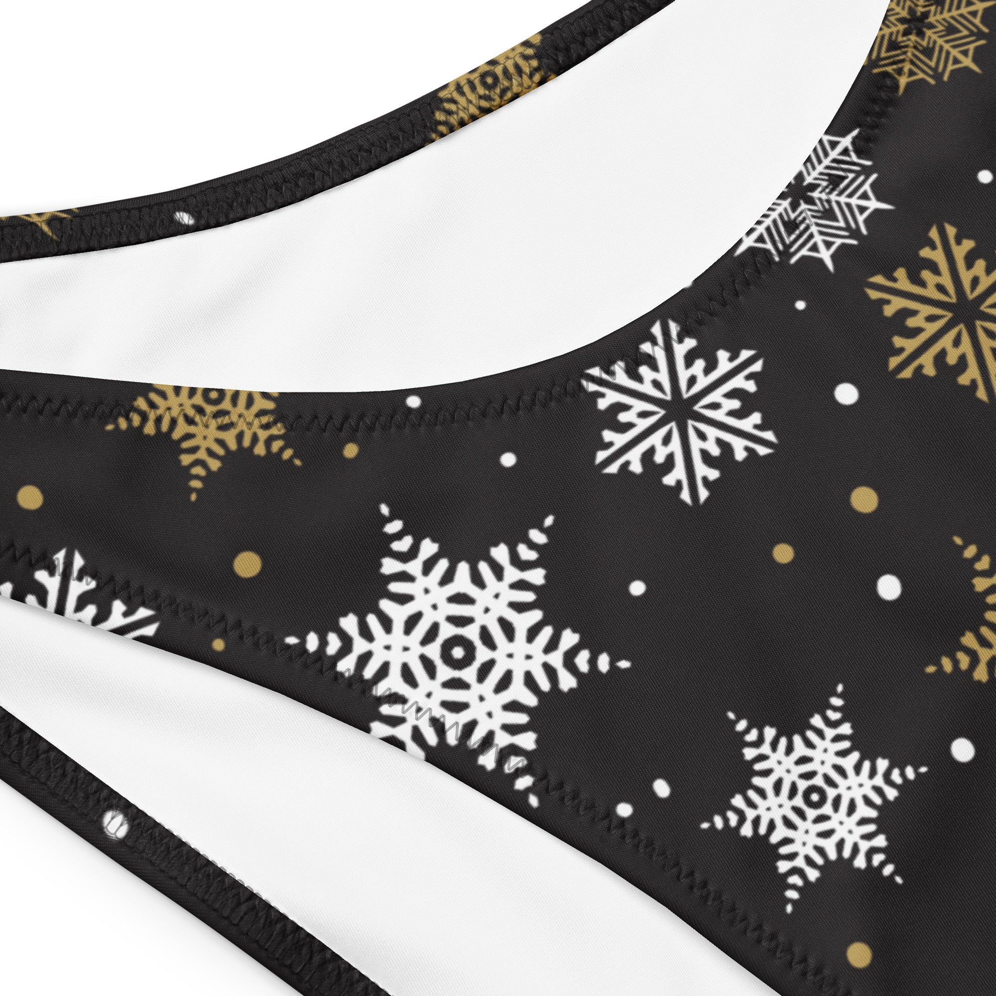 Women's White & Gold Snowflakes Recycled Bandeau Bikini - Quick Drying Fabric With UPF 50+