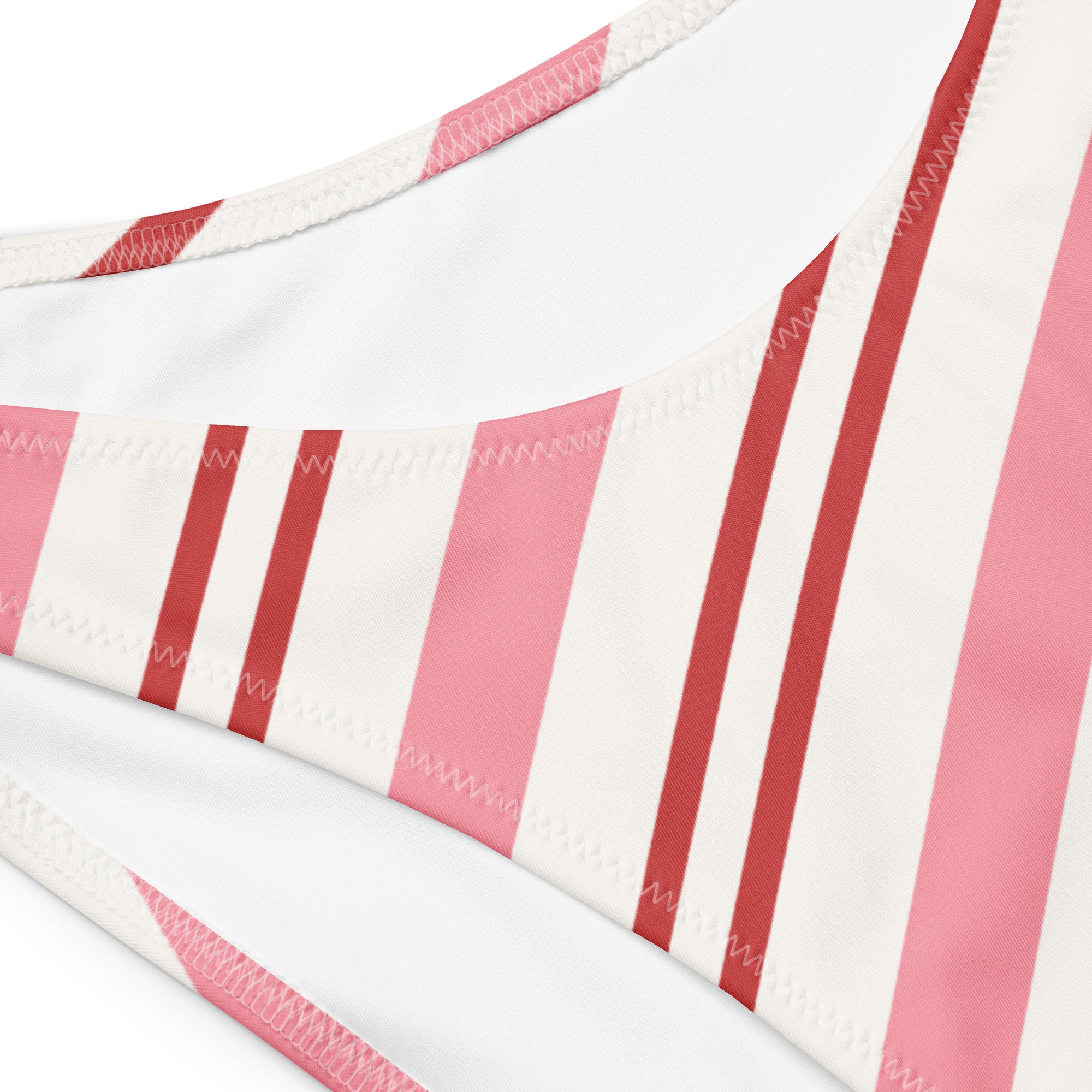 Women's Pink Striped Christmas Recycled Bandeau Bikini - Quick Drying Fabric With UPF 50+