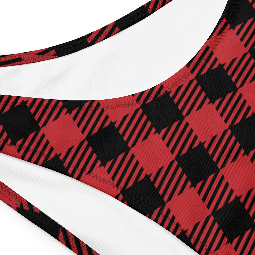 Women's Red Buffalo Plaid Recycled Bandeau Bikini - Quick Drying Fabric With UPF 50+