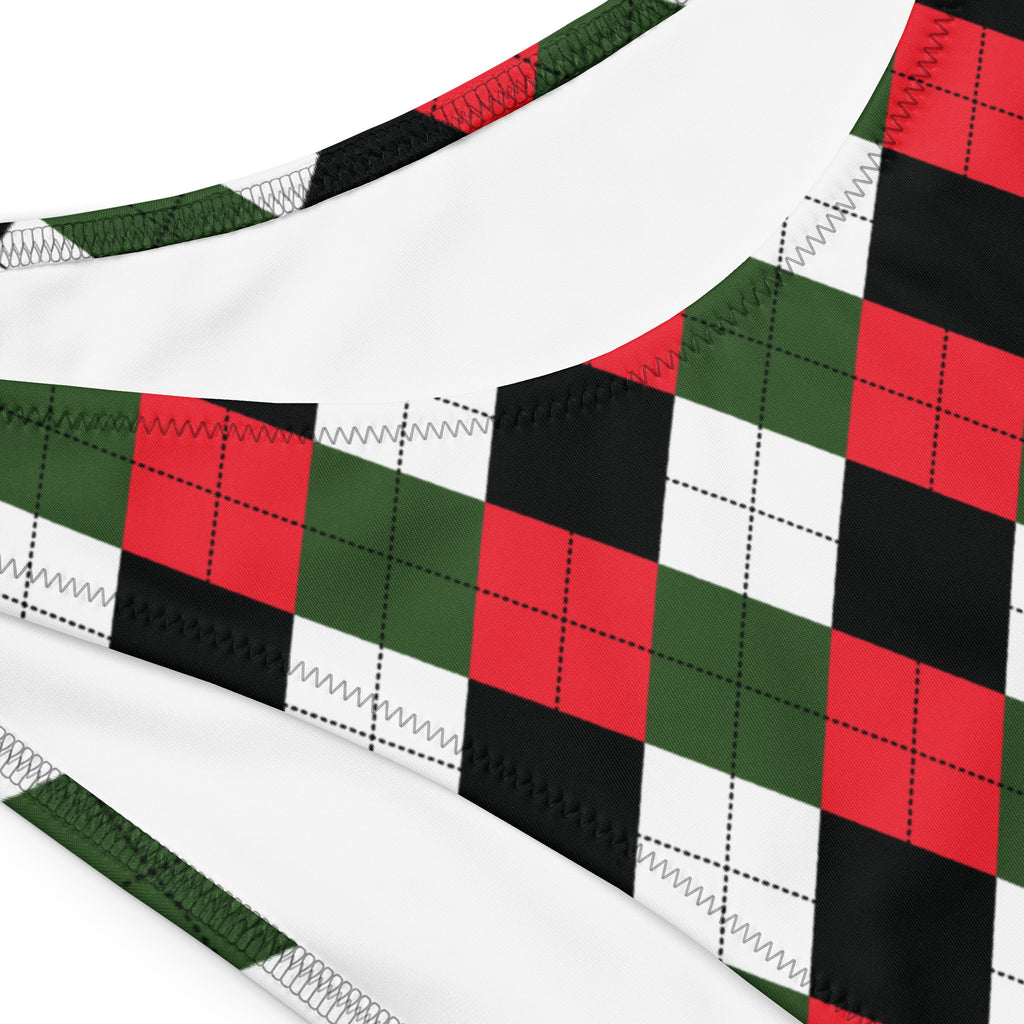 Women's Christmas Argyle Recycled Bandeau Bikini - Quick Drying Fabric With UPF 50+