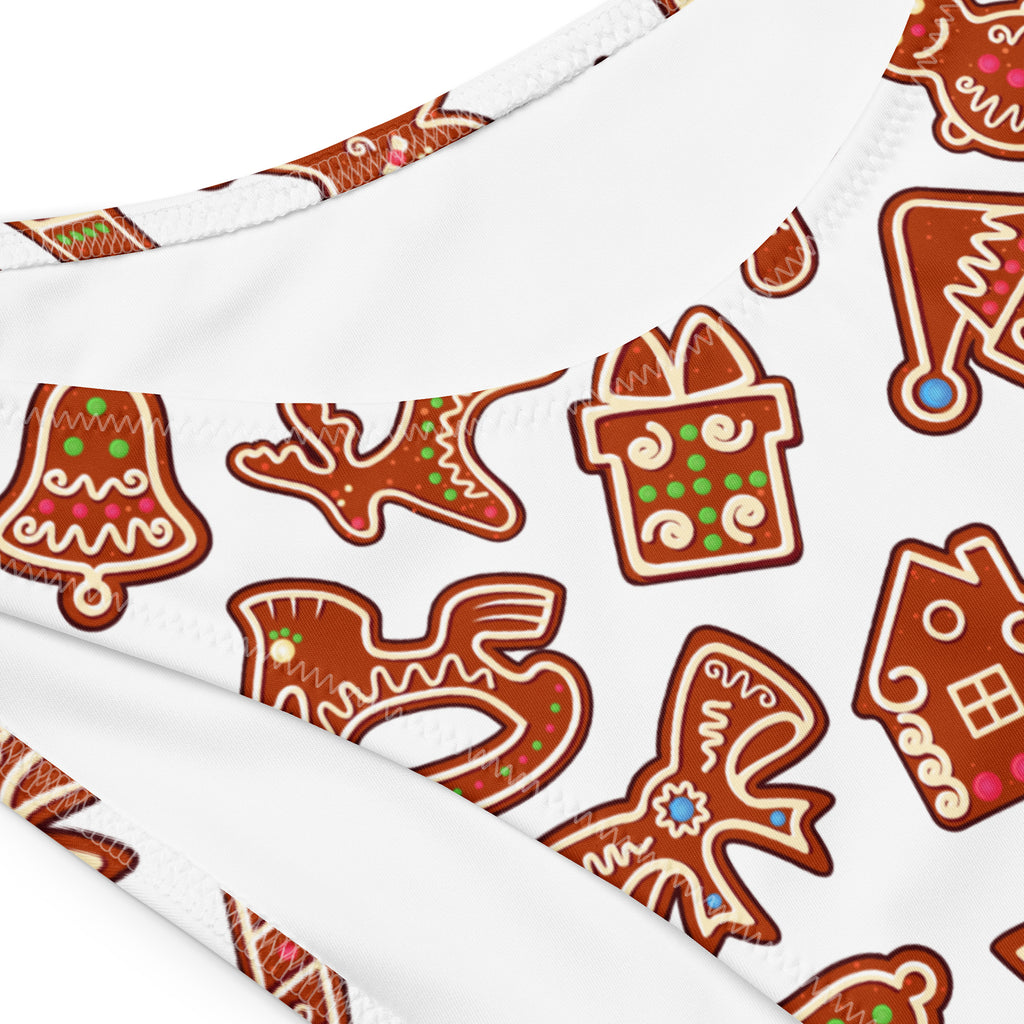 Women's White Gingerbread Canes Recycled Bandeau Bikini - Quick Drying Fabric With UPF 50+