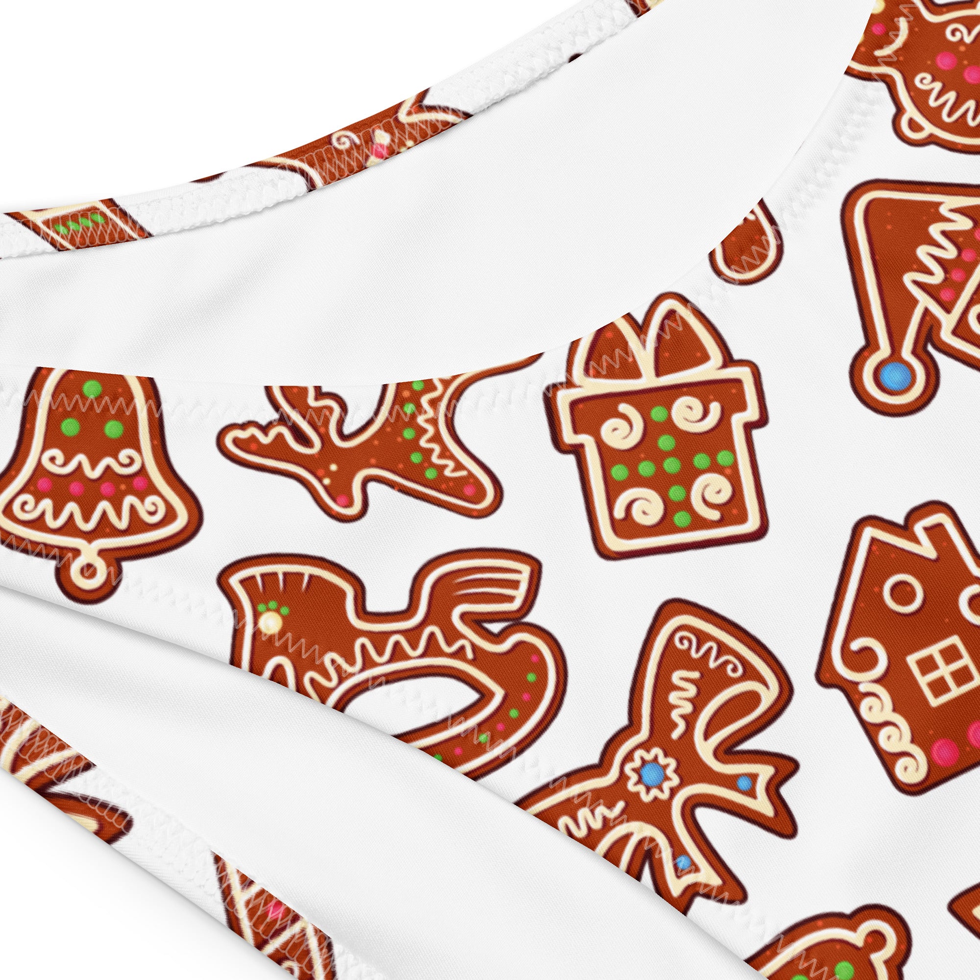 Women's White Gingerbread Canes Recycled Bandeau Bikini - Quick Drying Fabric With UPF 50+