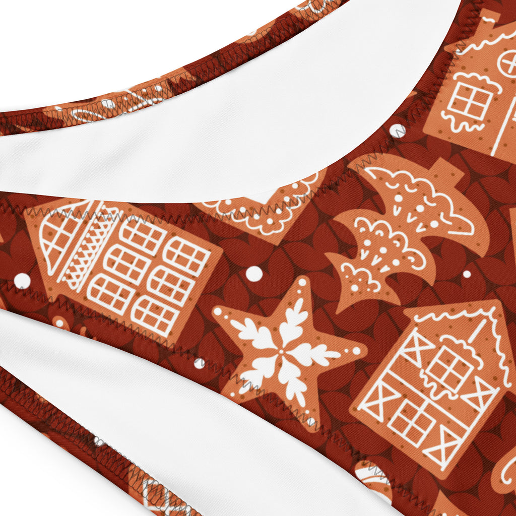 Women's Red Gingerbread Cookies Recycled Bandeau Bikini - Quick Drying Fabric With UPF 50+