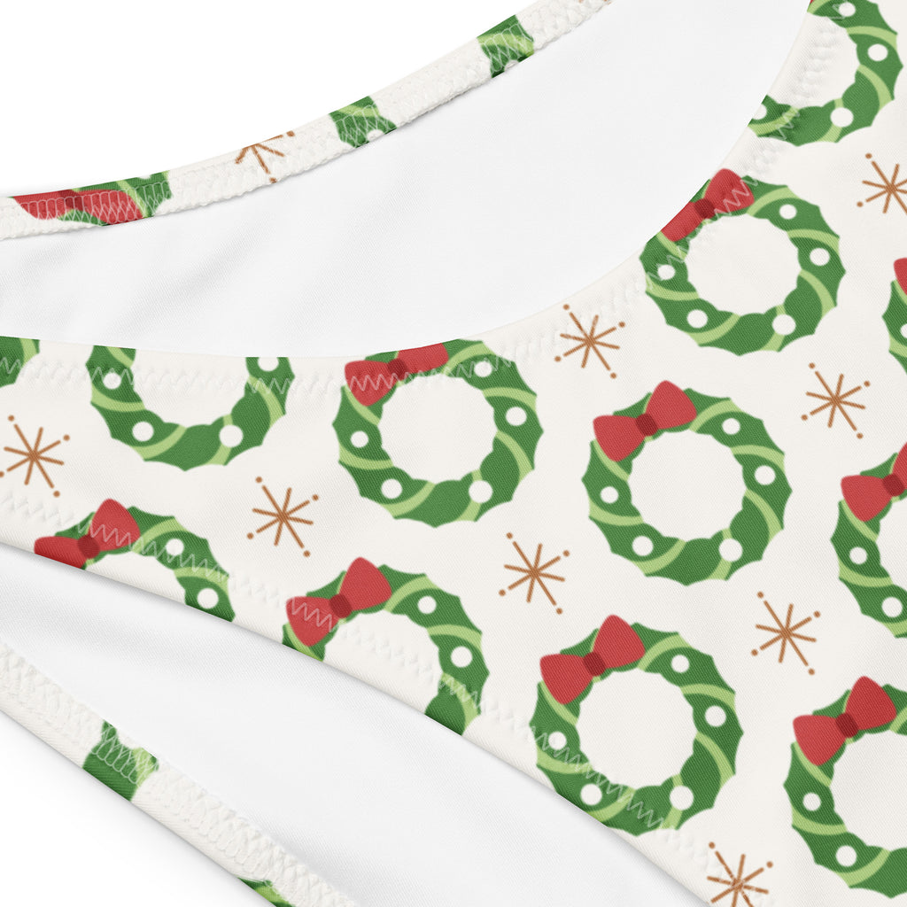 Women's Christmas Wreath Recycled Bandeau Bikini - Quick Drying Fabric With UPF 50+