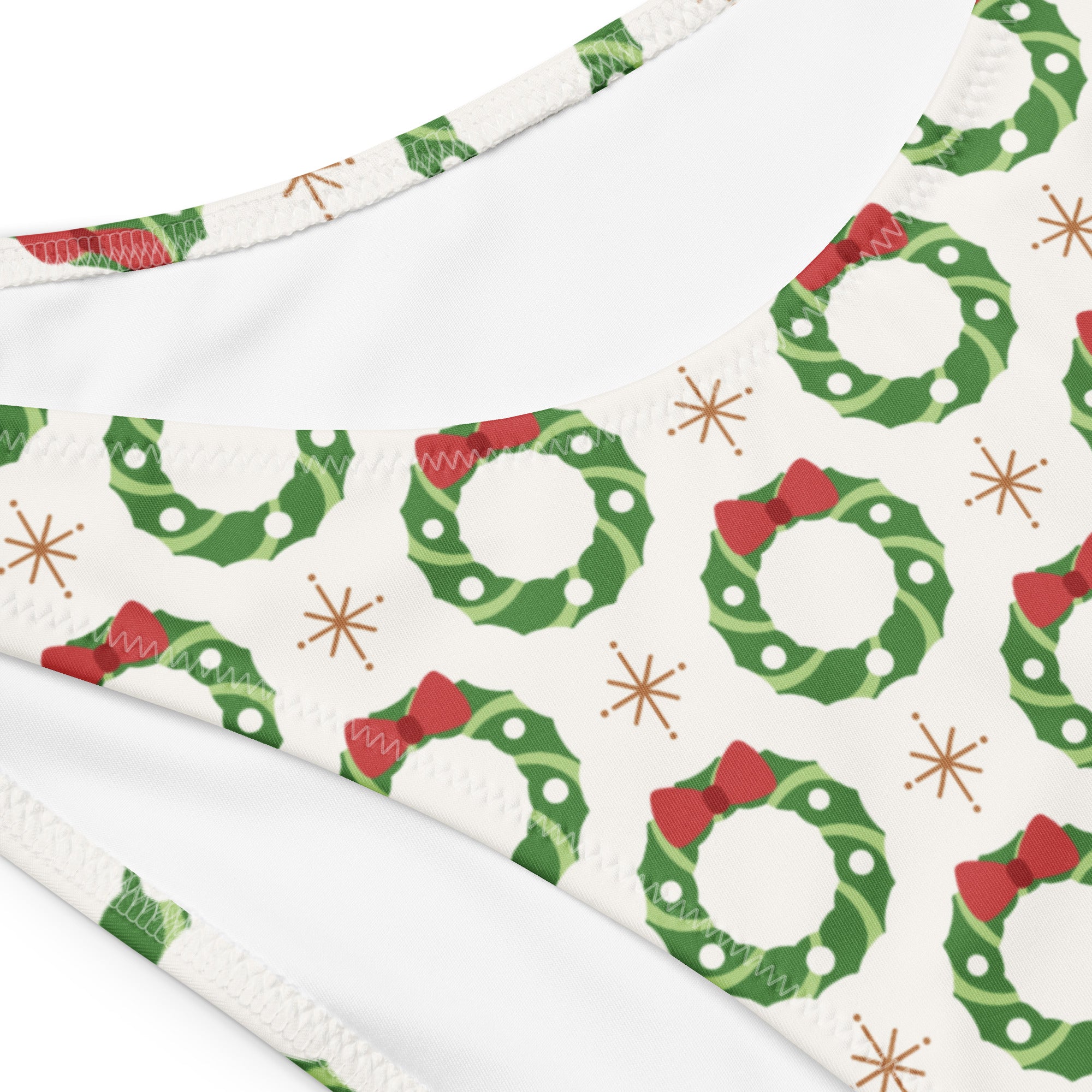 Women's Christmas Wreath Recycled Bandeau Bikini - Quick Drying Fabric With UPF 50+