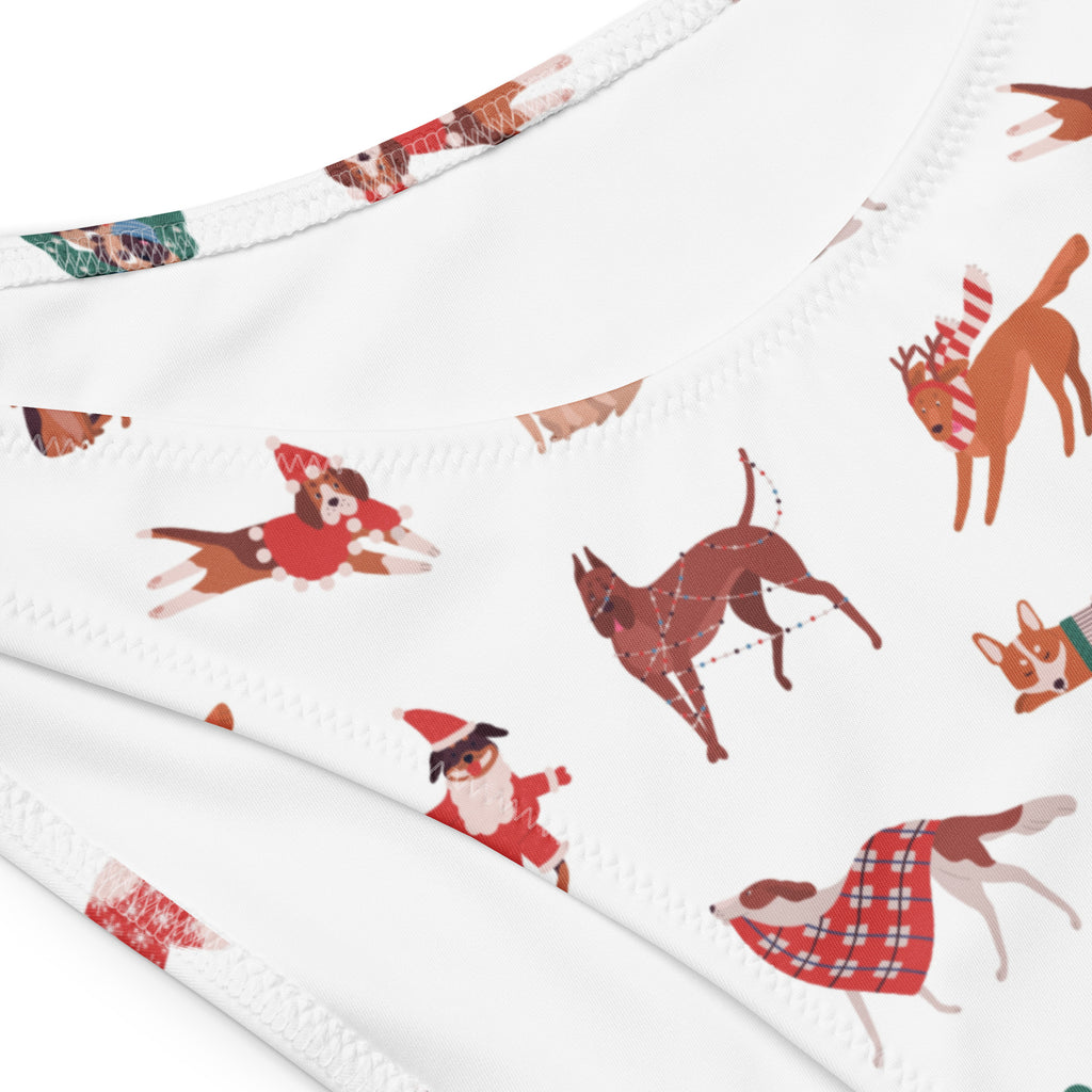 Women's Christmas Dog Recycled Bandeau Bikini - Quick Drying Fabric With UPF 50+