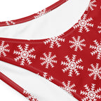 Women's Red Snowflake Christmas Recycled Bandeau Bikini - Quick Drying Fabric With UPF 50+