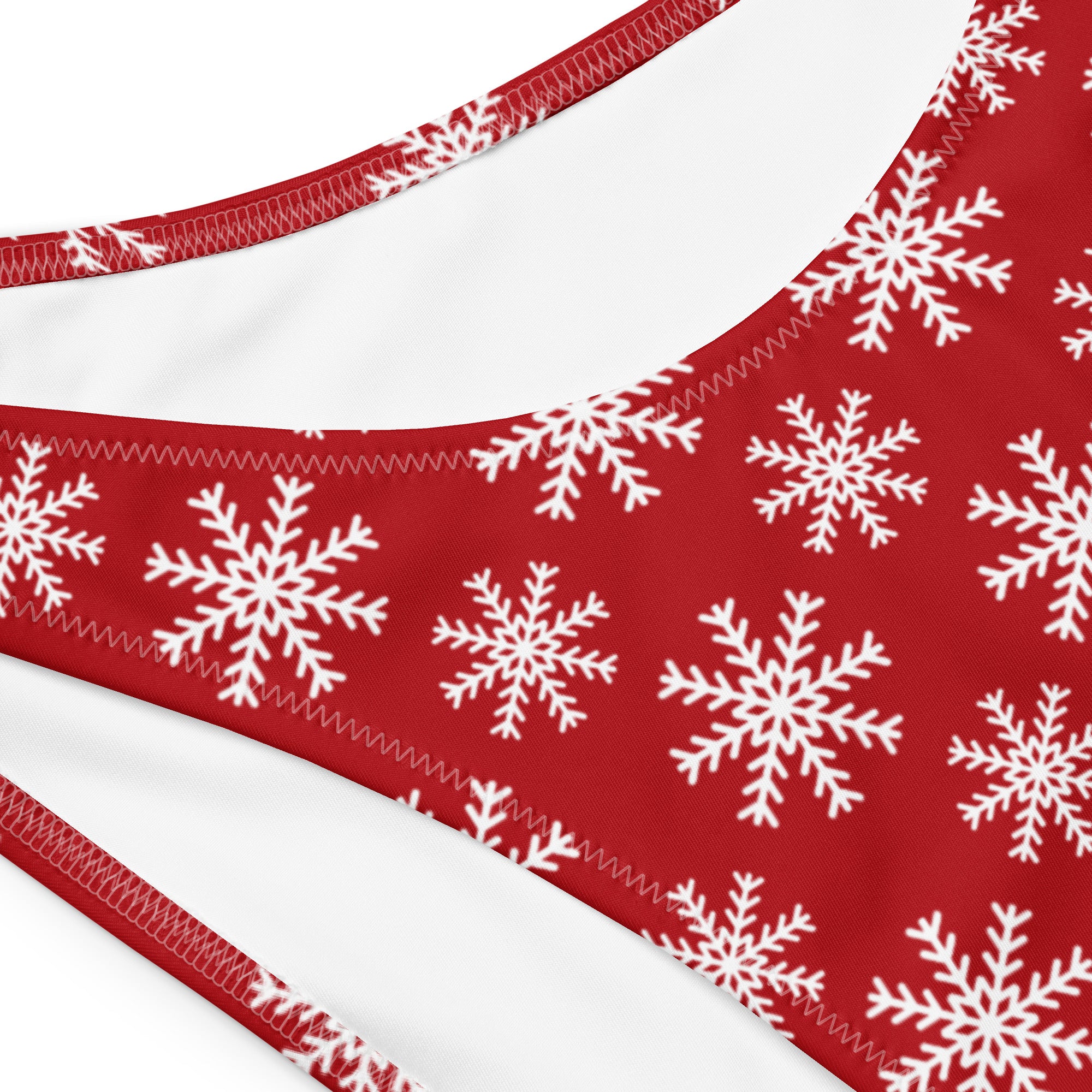 Women's Red Snowflake Christmas Recycled Bandeau Bikini - Quick Drying Fabric With UPF 50+