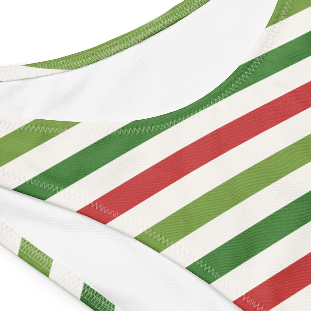 Women's Christmas Striped Recycled Bandeau Bikini - Quick Drying Fabric With UPF 50+