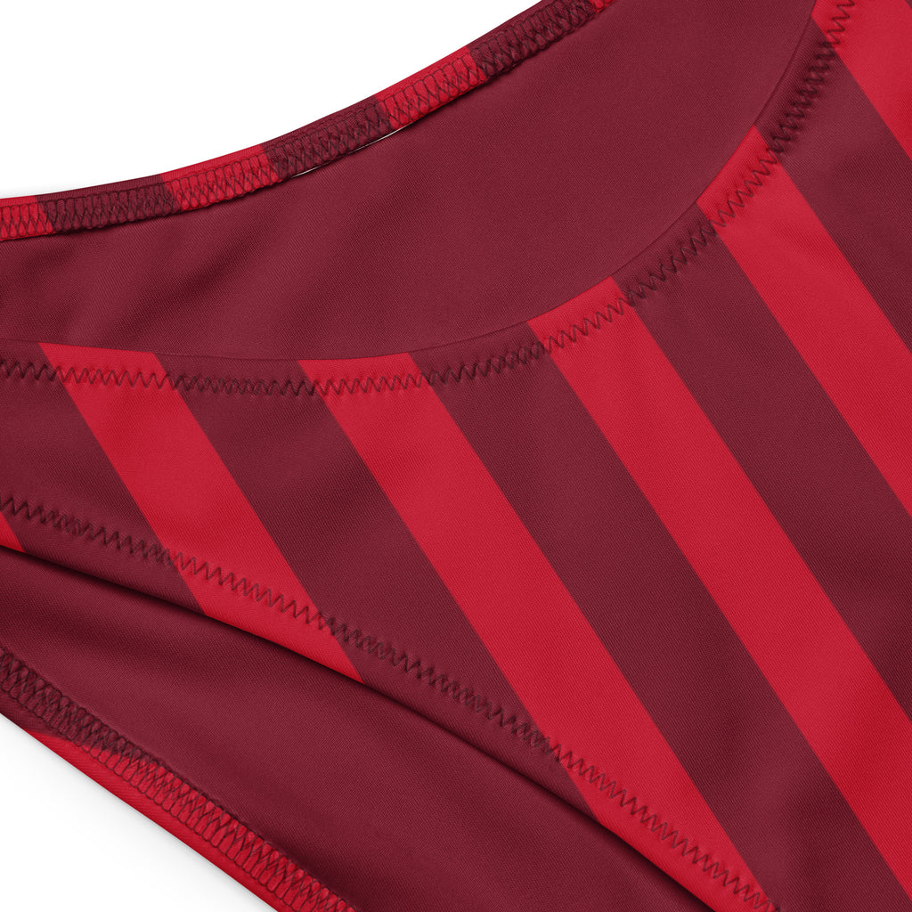 Women's Red Vertical Stripe Recycled Bandeau Bikini - Quick Drying Fabric With UPF 50+