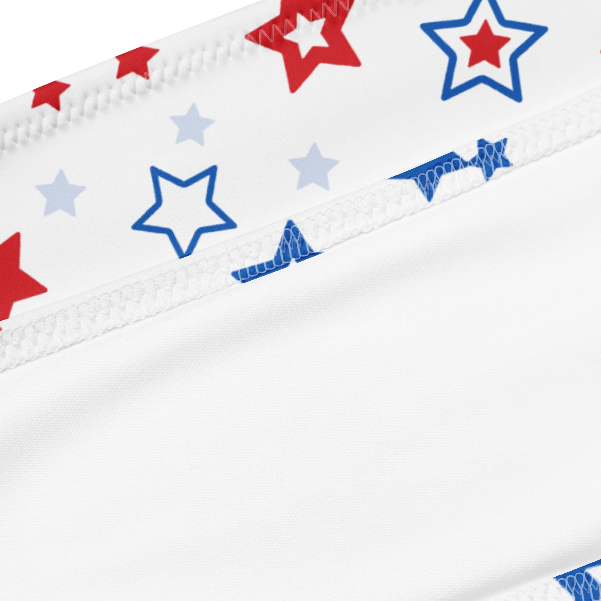 Women’s red white and blue star recycled bandeau bikini made of quick drying fabric with upf 50 plus protection
