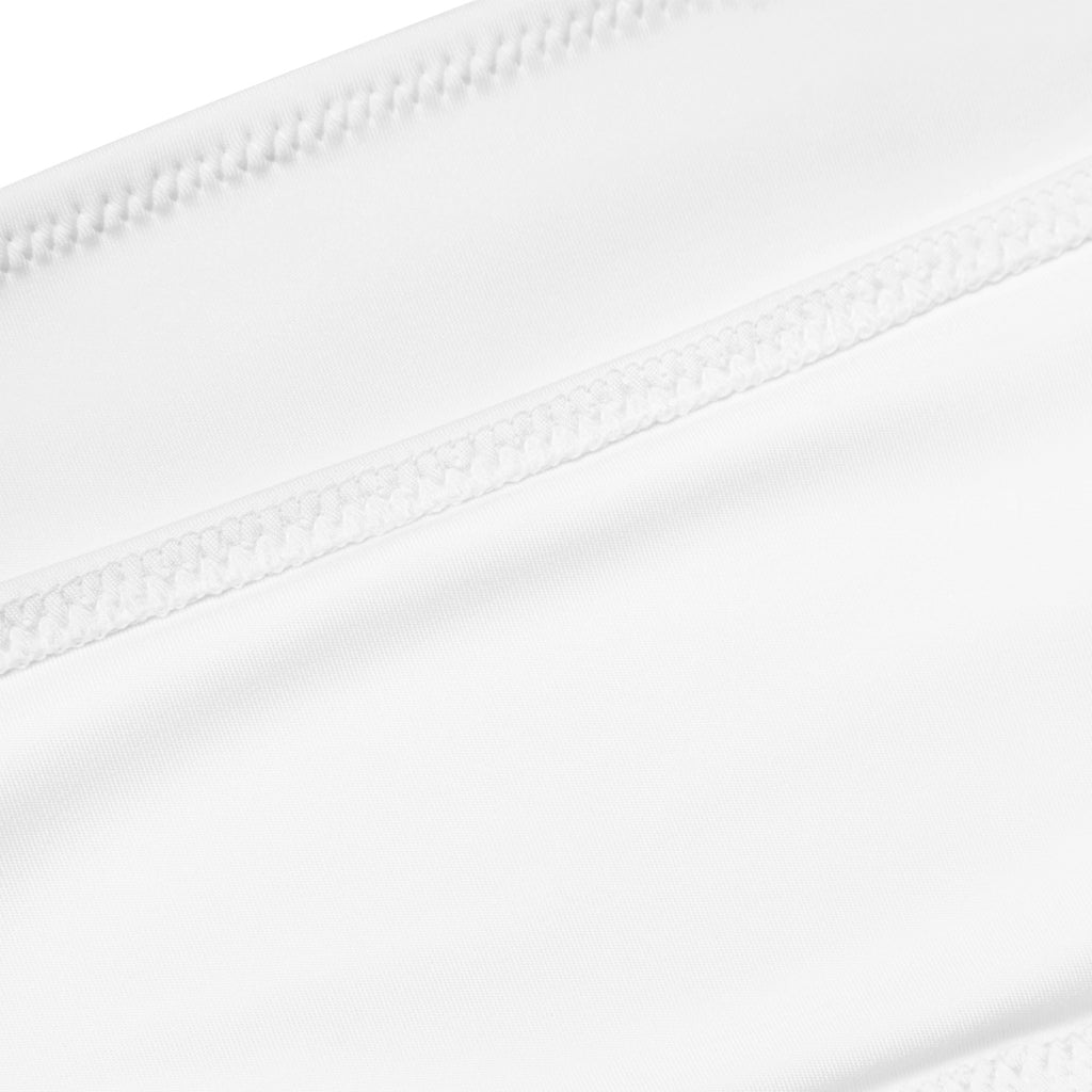 Women’s white recycled bandeau bikini with quick drying fabric upf 50 plus smooth glossy finish and stitched edges
