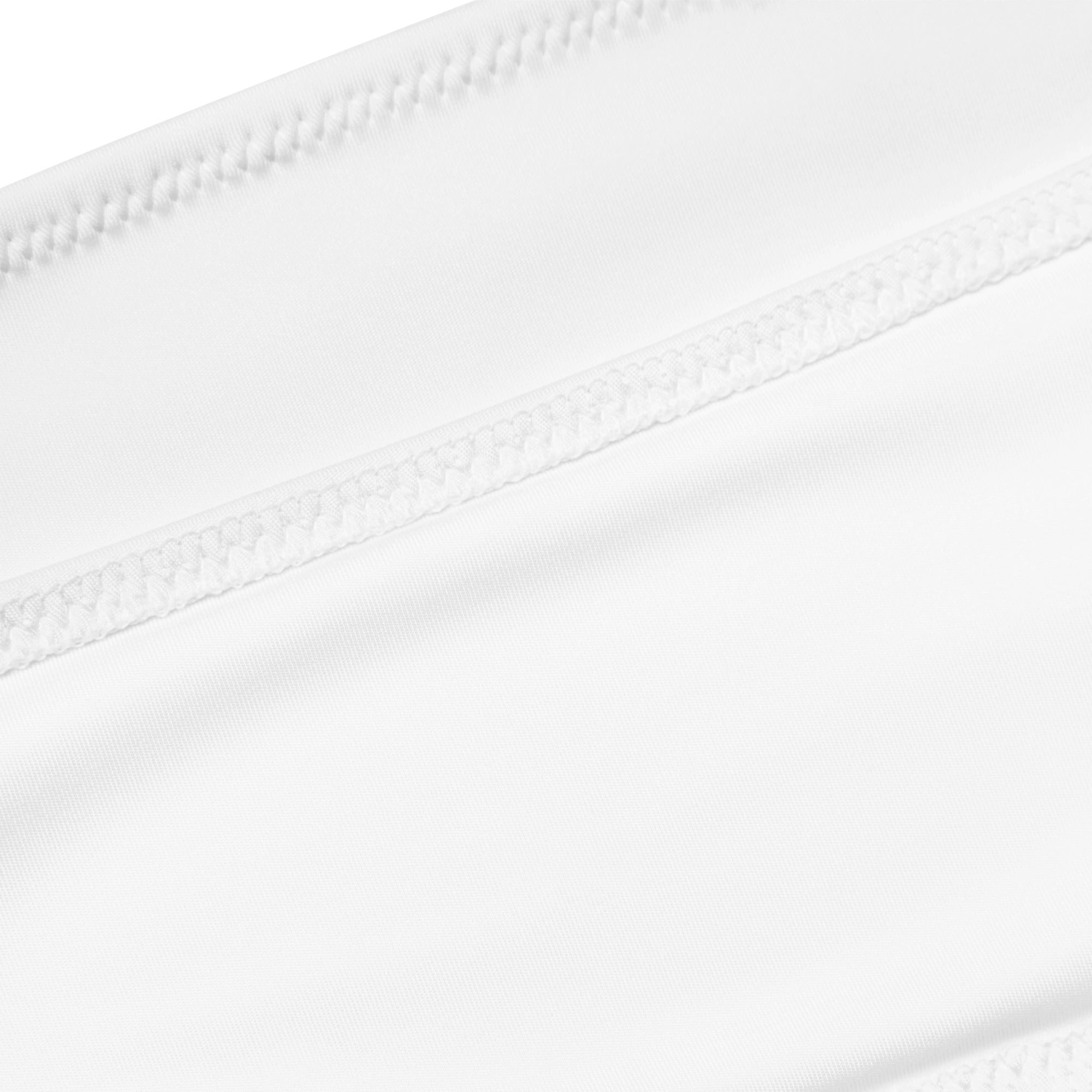 Women’s white recycled bandeau bikini with quick drying fabric upf 50 plus smooth glossy finish and stitched edges