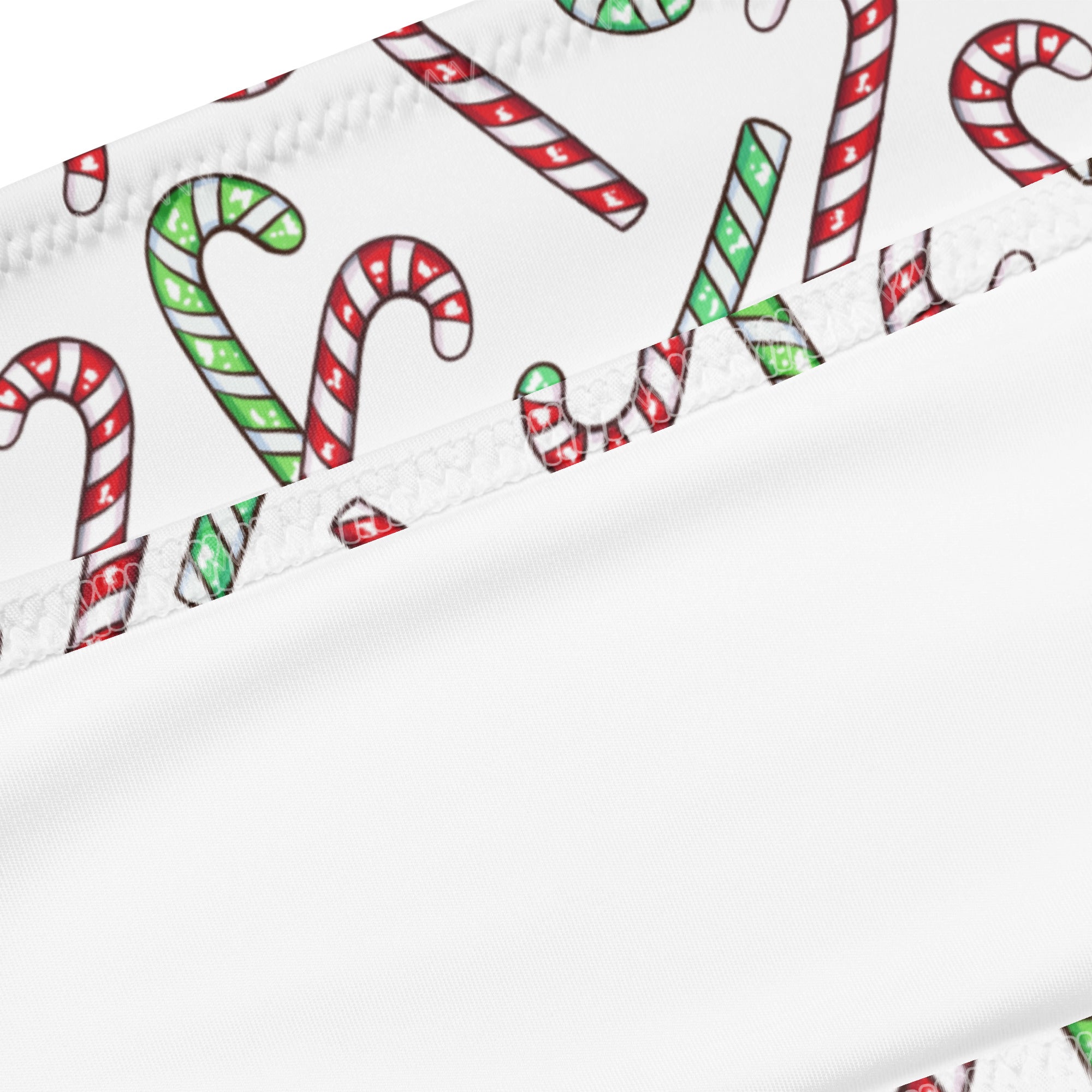 Women's Red & Green Candy Cane Christmas Recycled Bandeau Bikini - Quick Drying Fabric With UPF 50+