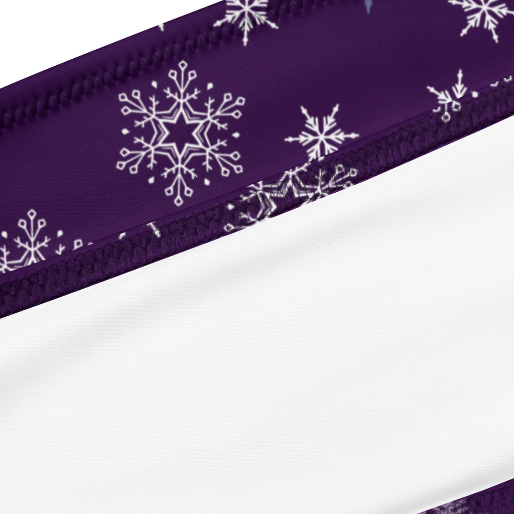 Women’s purple snowflake recycled bandeau bikini headband with quick drying fabric and stitched edge design