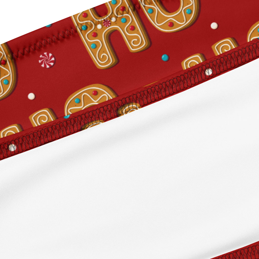Women’s red and white ho ho ho christmas bandeau bikini with festive gingerbread pattern quick drying fabric upf 50+