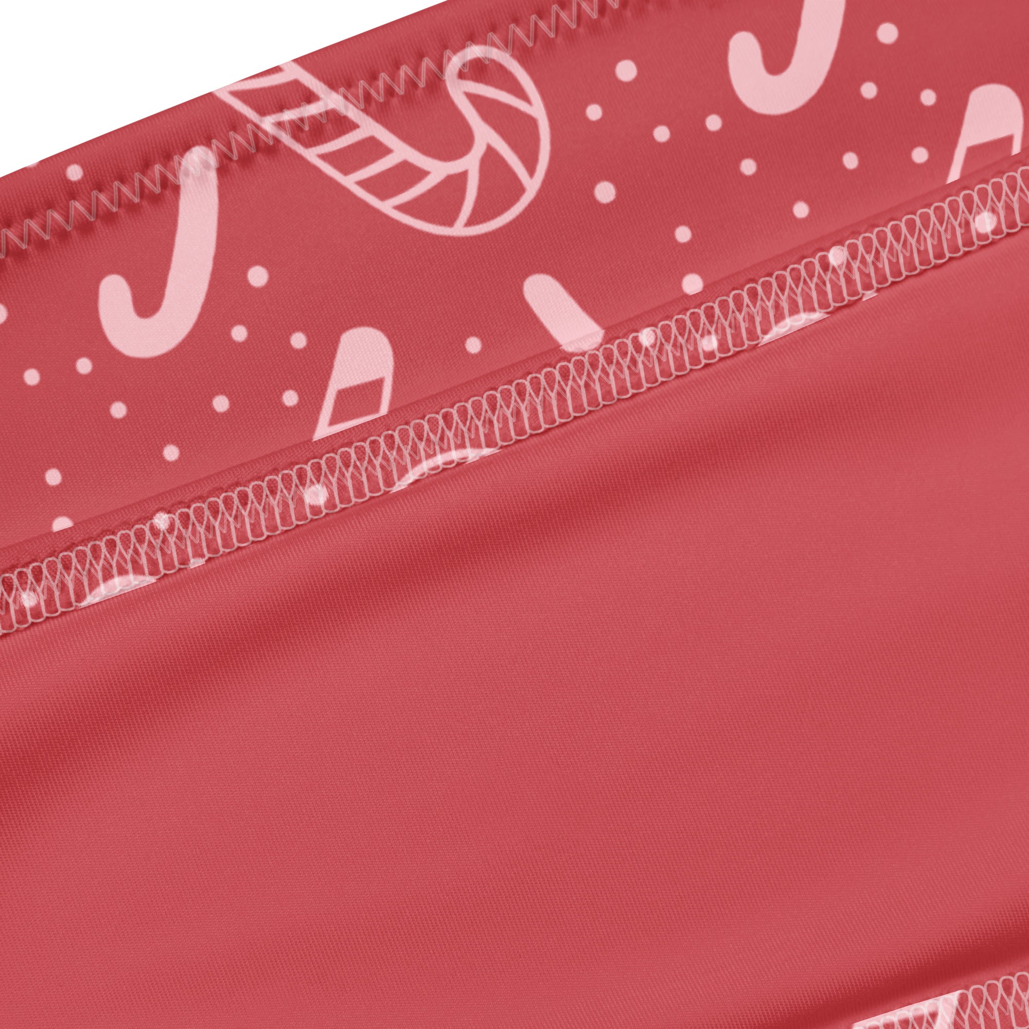 Women’s red candy cane christmas recycled bandeau bikini with white holiday print quick drying fabric upf 50+
