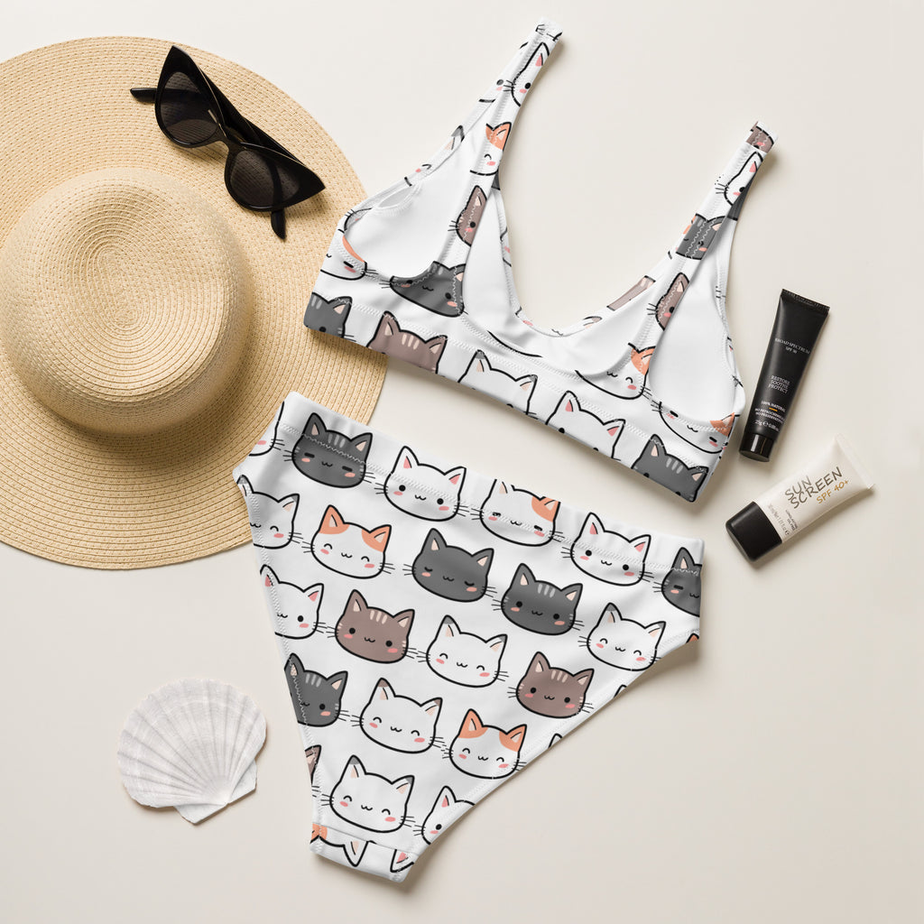 Women's Cat Padded Recycled Bikini - Quick Drying Fabric With UPF 50+