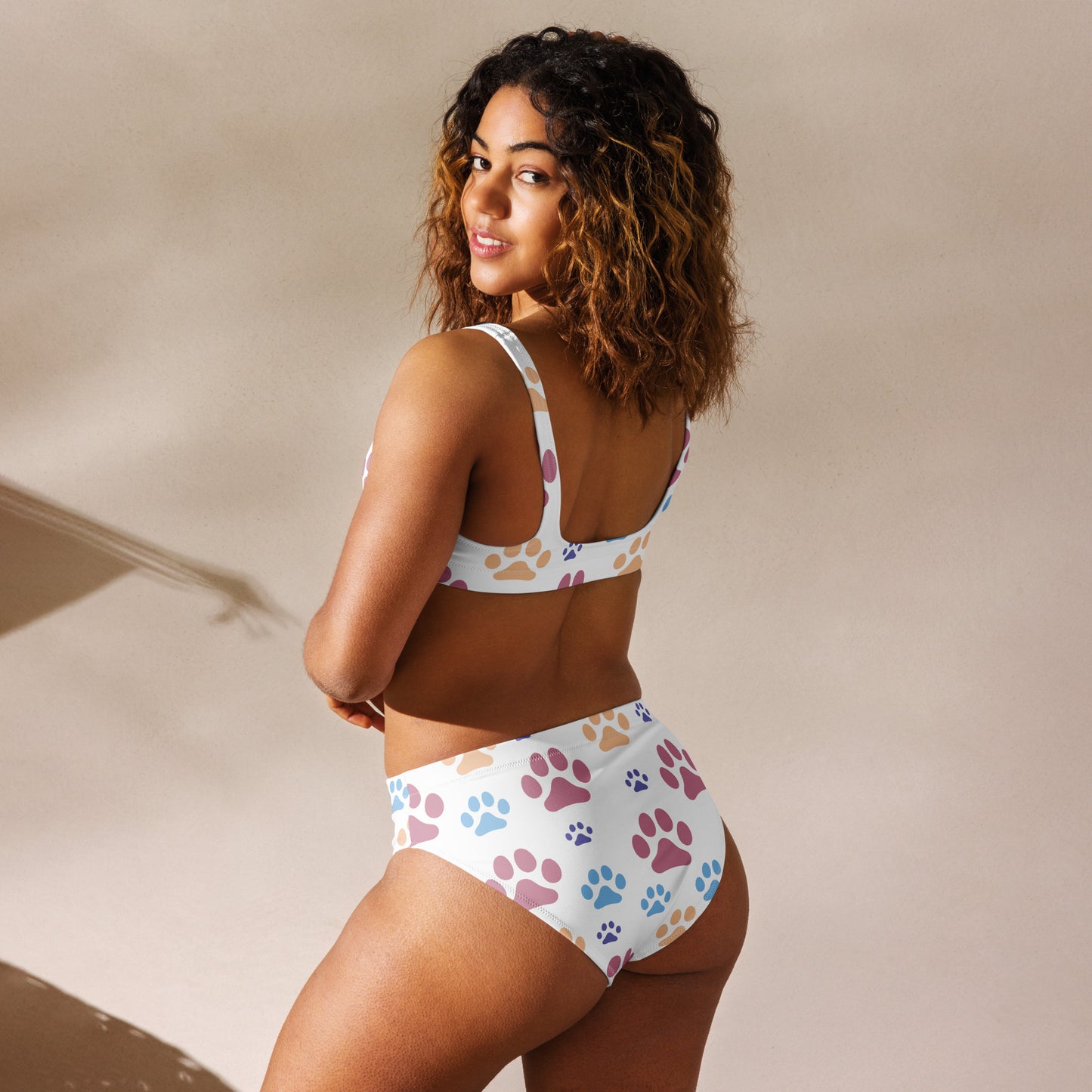 Women's Colorful Paw Prints Padded Recycled Bikini - Quick Drying Fabric With UPF 50+