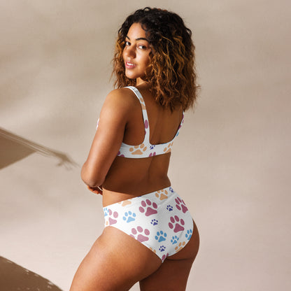 Women's Colorful Paw Prints Padded Recycled Bikini - Quick Drying Fabric With UPF 50+
