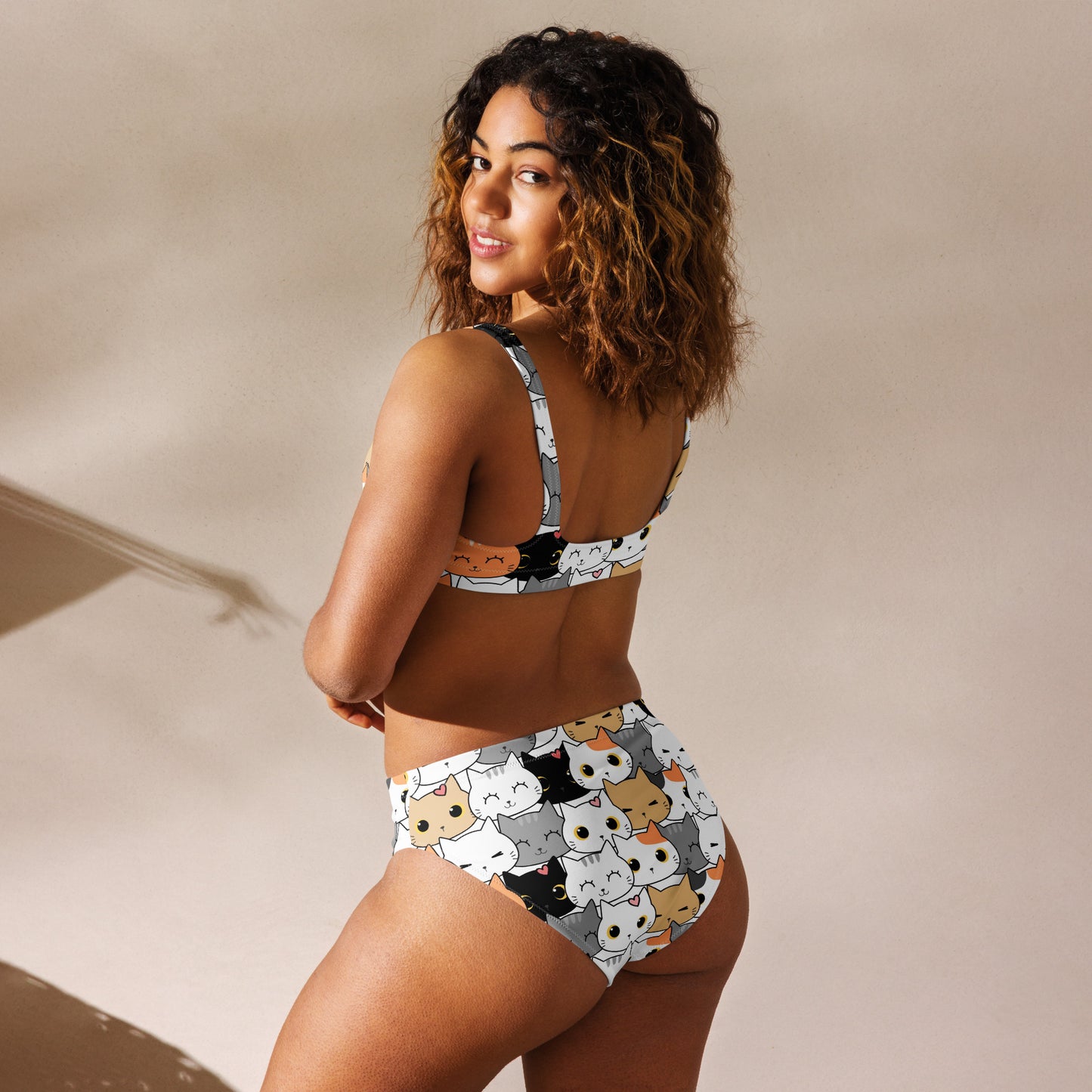 Women's Cat Face Padded Recycled Bikini - Quick Drying Fabric With UPF 50+