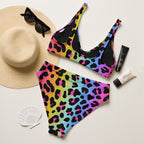 Women's Rainbow Leopard Padded Recycled Bikini - Quick Drying Fabric With UPF 50+