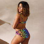 Women's Rainbow Leopard Padded Recycled Bikini - Quick Drying Fabric With UPF 50+