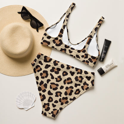 Women's Leopard Print Padded Recycled Bikini - Quick Drying Fabric With UPF 50+