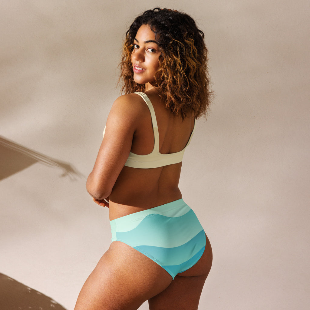 Women's Cream & Aqua Wavy Padded Recycled Bikini - Quick Drying Fabric With UPF 50+
