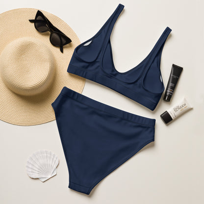 Women's Navy Blue Padded Recycled Bikini - Quick Drying Fabric With UPF 50+