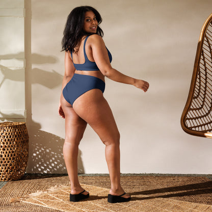Women's Navy Blue Padded Recycled Bikini - Quick Drying Fabric With UPF 50+