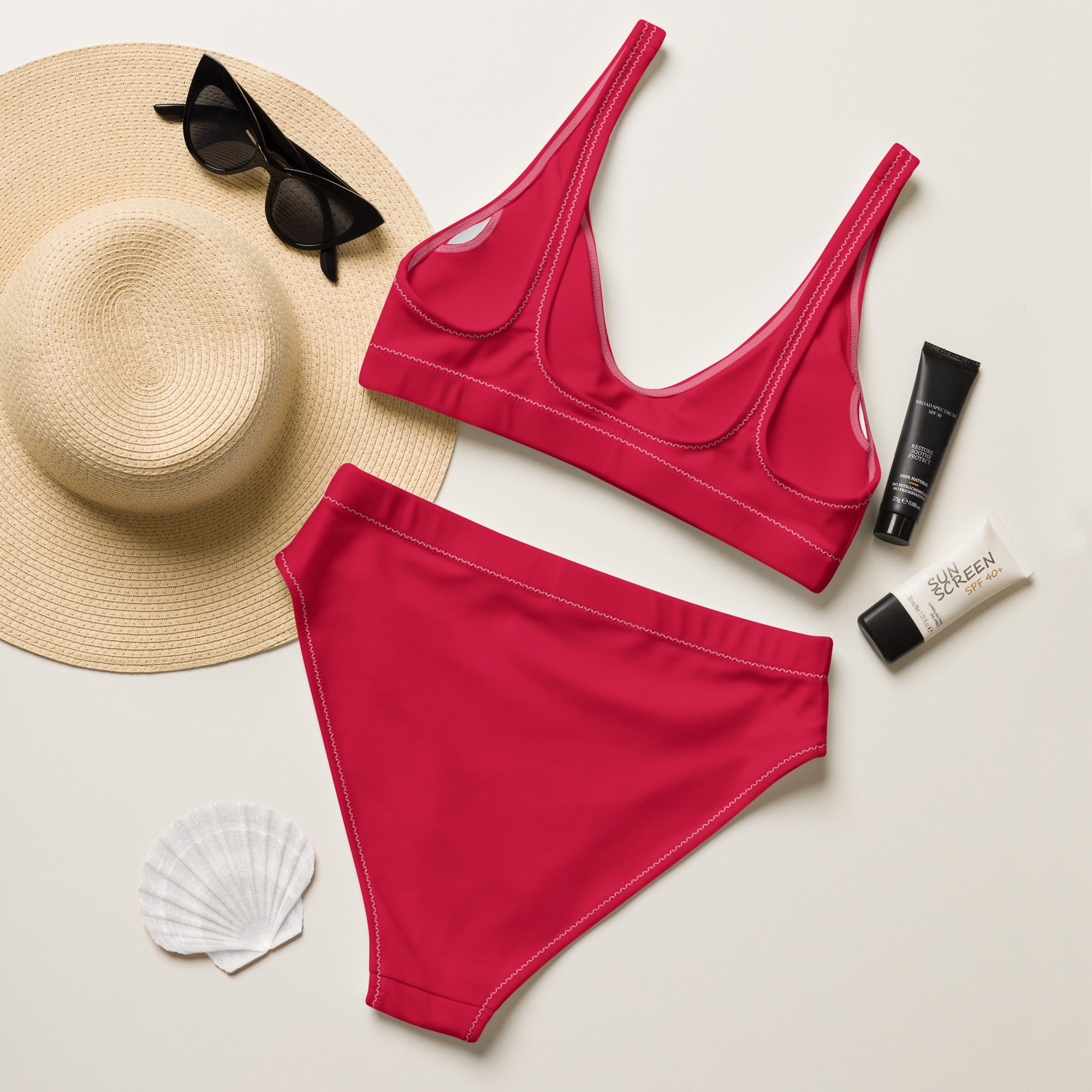 Women's Crimson Pink Padded Recycled Bikini - Quick Drying Fabric With UPF 50+