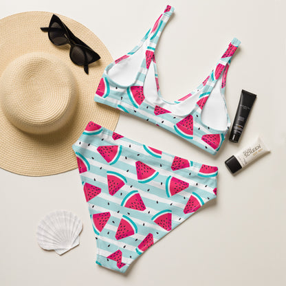 Women's Watermelon Print Padded Recycled Bikini - Quick Drying Fabric With UPF 50+