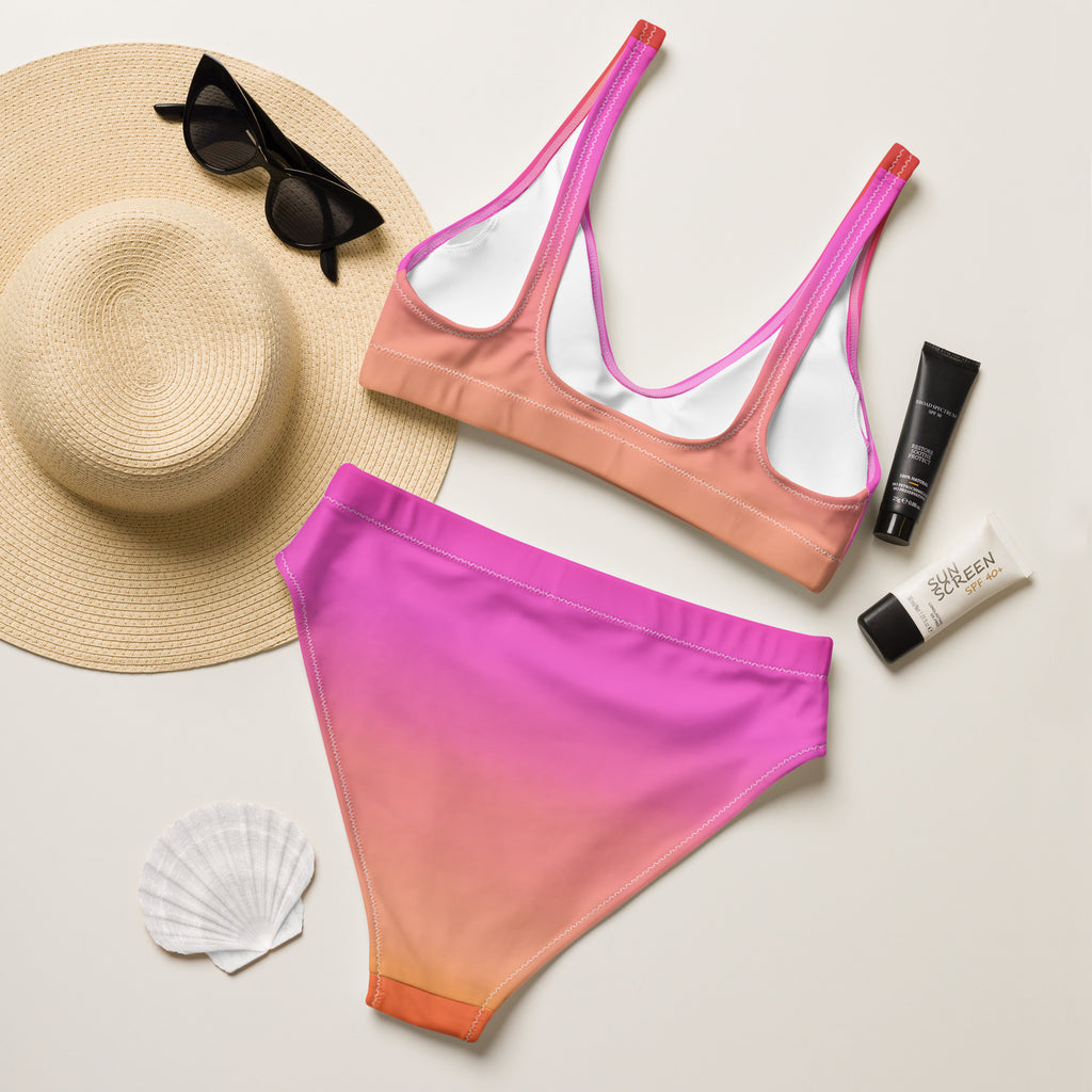 Women's Sunset Ombre Padded Recycled Bikini - Quick Drying Fabric With UPF 50+