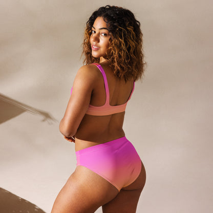Women's Sunset Ombre Padded Recycled Bikini - Quick Drying Fabric With UPF 50+