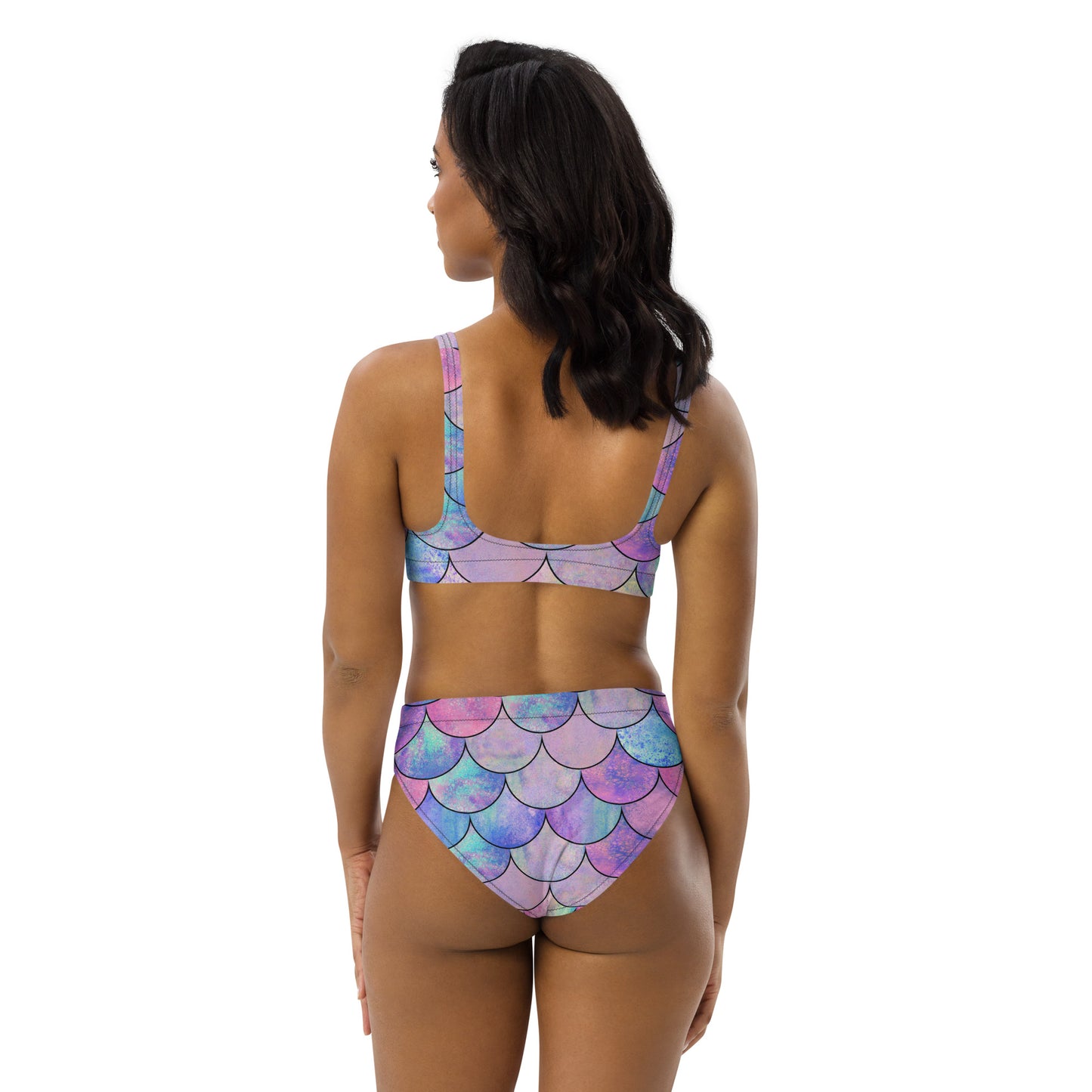 Women's Pastel Mermaid Scales Padded Recycled Bikini - Quick Drying Fabric With UPF 50+