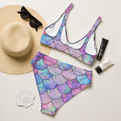 Women's Pastel Mermaid Scales Padded Recycled Bikini - Quick Drying Fabric With UPF 50+