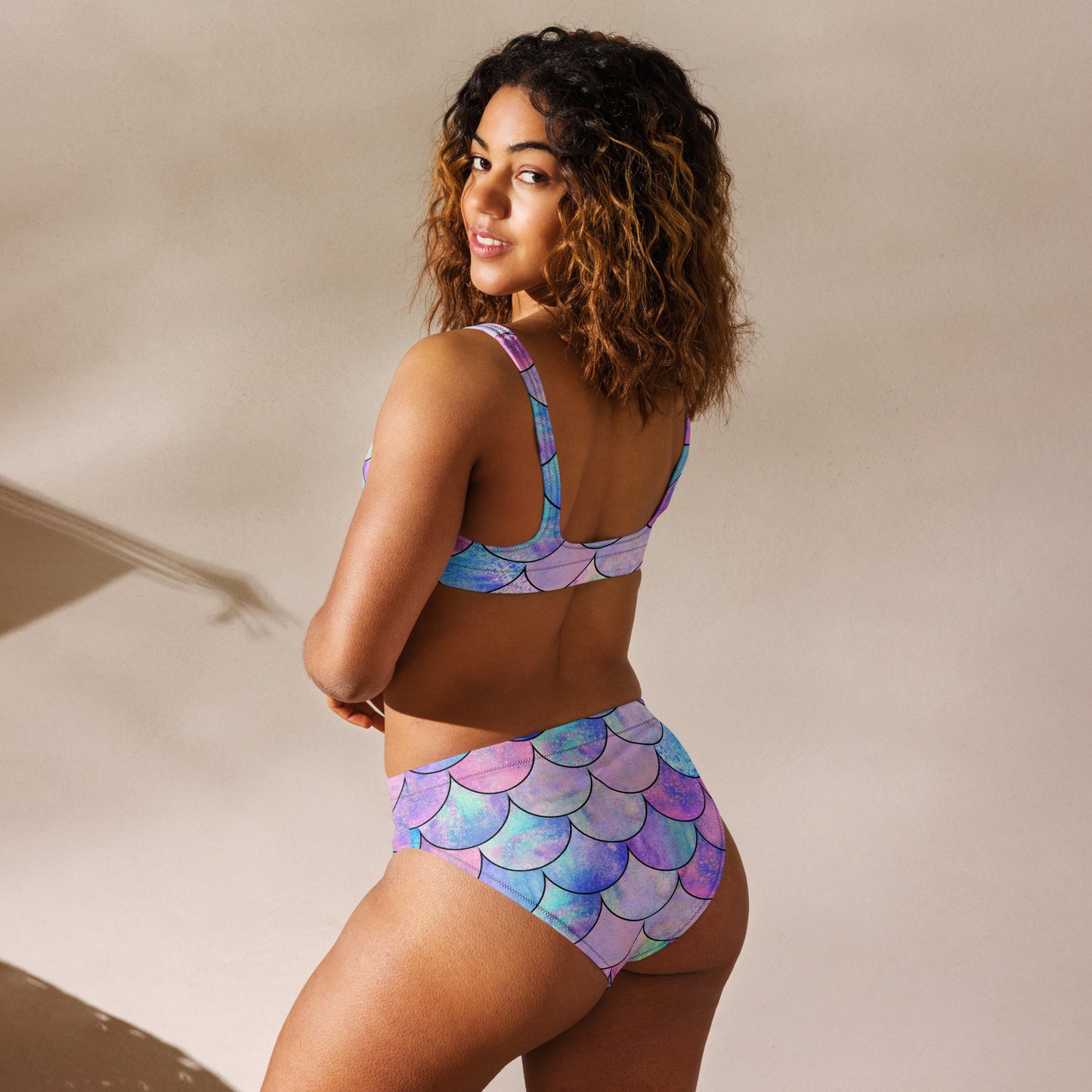 Women's Pastel Mermaid Scales Padded Recycled Bikini - Quick Drying Fabric With UPF 50+