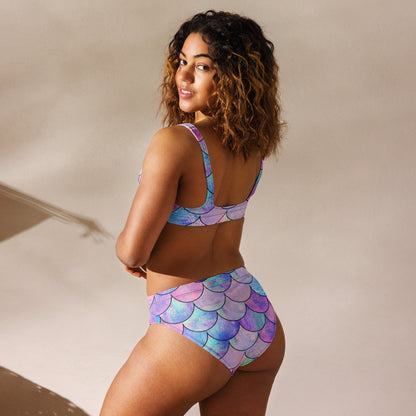 Women's Pastel Mermaid Scales Padded Recycled Bikini - Quick Drying Fabric With UPF 50+