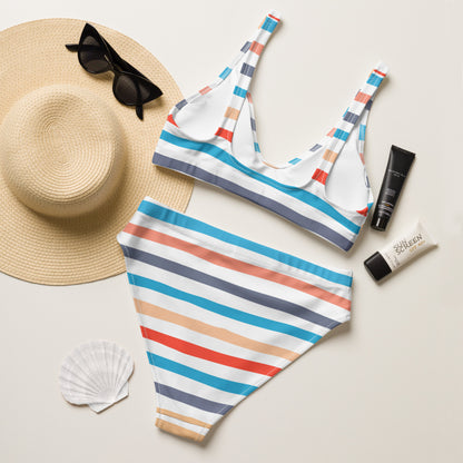 Women's Retro Striped Padded Recycled Bikini - Quick Drying Fabric With UPF 50+