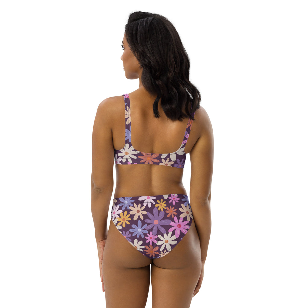 Women's Purple Retro Floral Padded Recycled Bikini - Quick Drying Fabric With UPF 50+