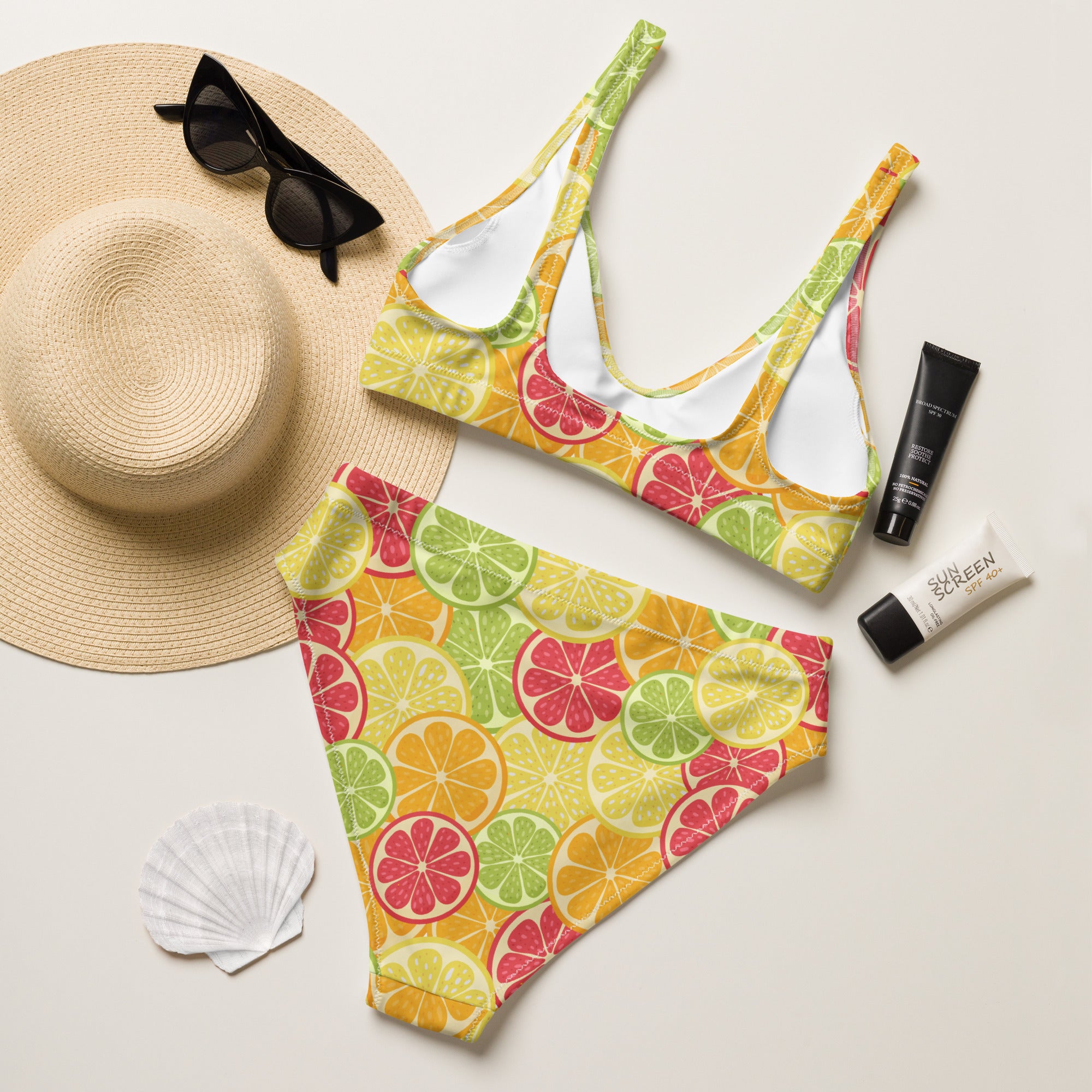 Women's Citrus Fruit Padded Recycled Bikini - Quick Drying Fabric With UPF 50+