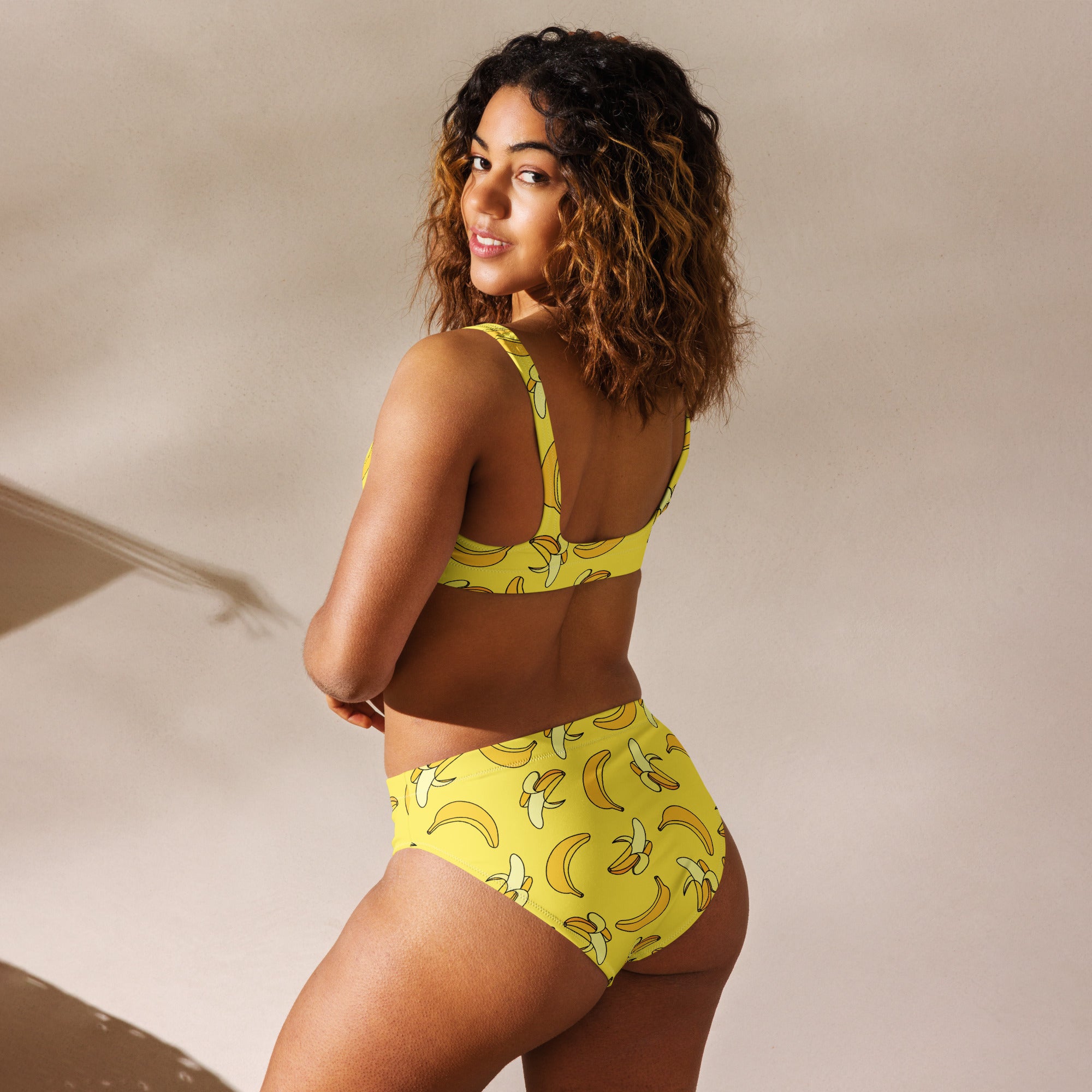 Women's Yellow Banana Padded Recycled Bikini - Quick Drying Fabric With UPF 50+